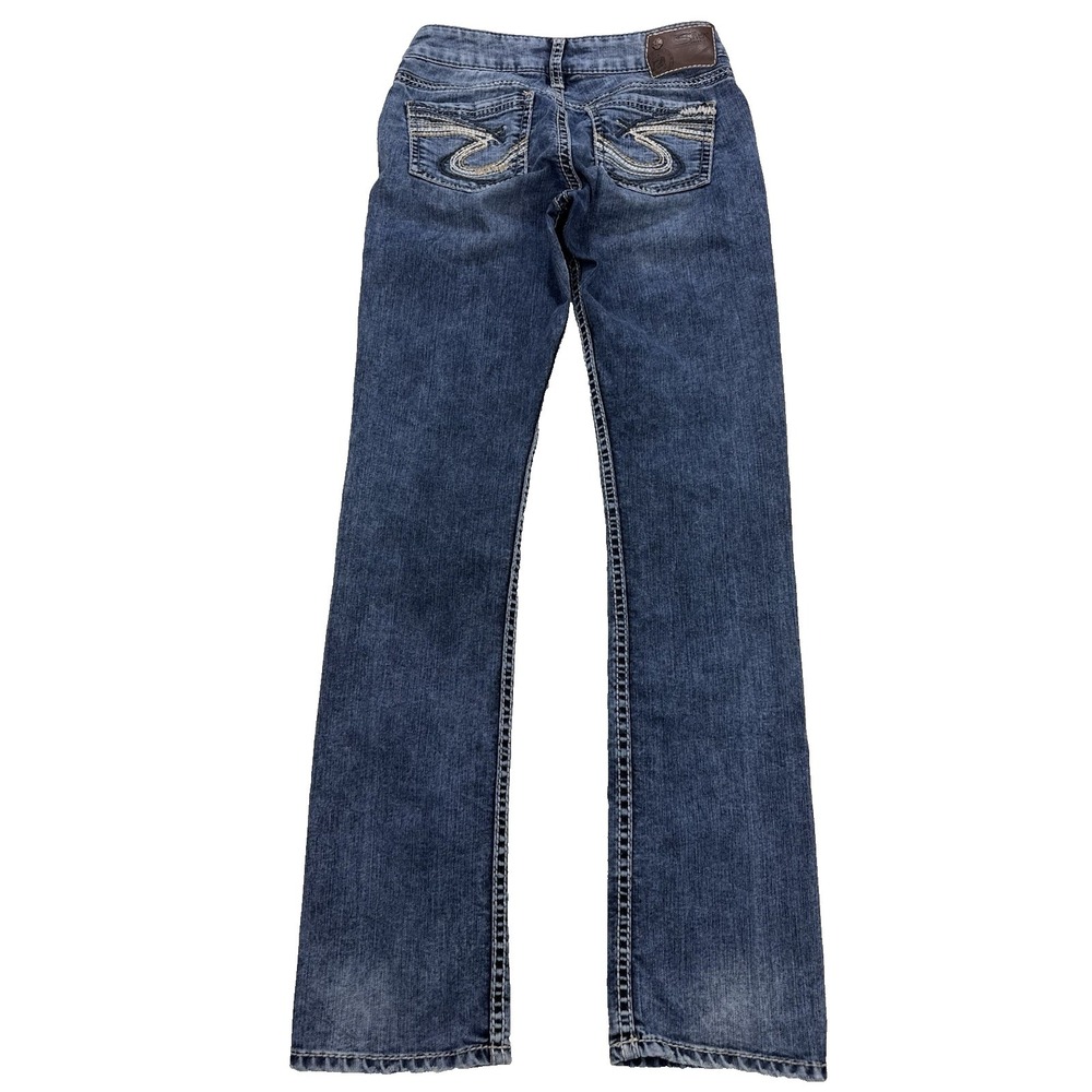 Silver Berkley Selvedge Jeans Women 26x32 Blue Straight Low Rise Distress Denim